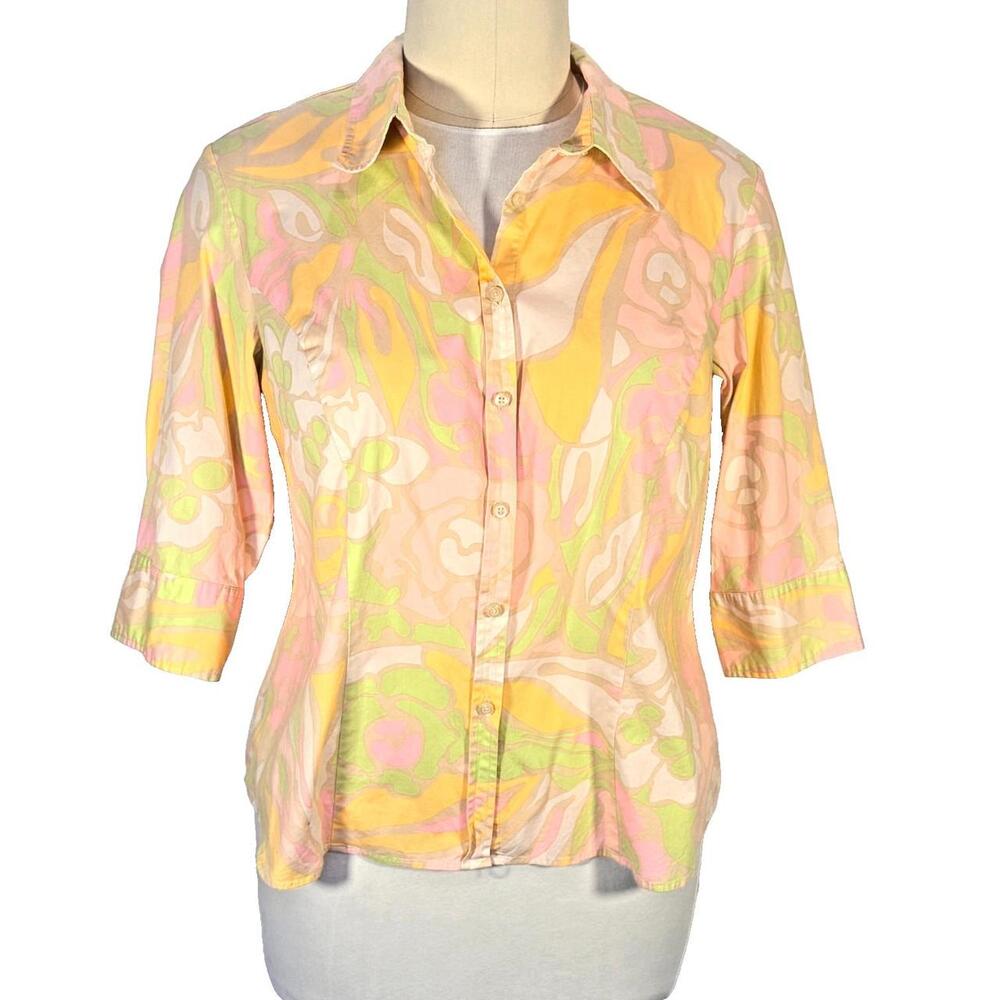 Lane Bryant Button Down Shirt Women's 22/24 Pastel Large Floral 3/4 Sleeve
